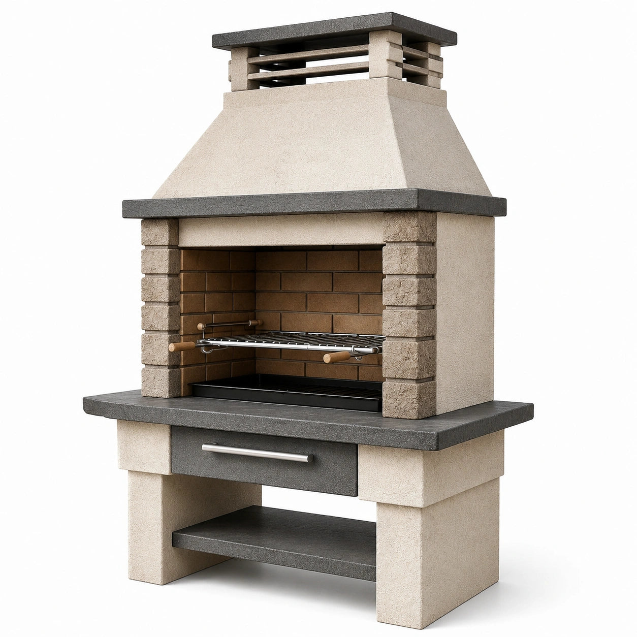 Barbecue in Cemento e Mattoni Refrattari con Griglia in Acciaio Inox Grigio Naturale