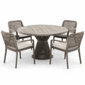 Set da Pranzo da Esterno Rotondo in Alluminio e Corde con Tavolo e 4 Sedie