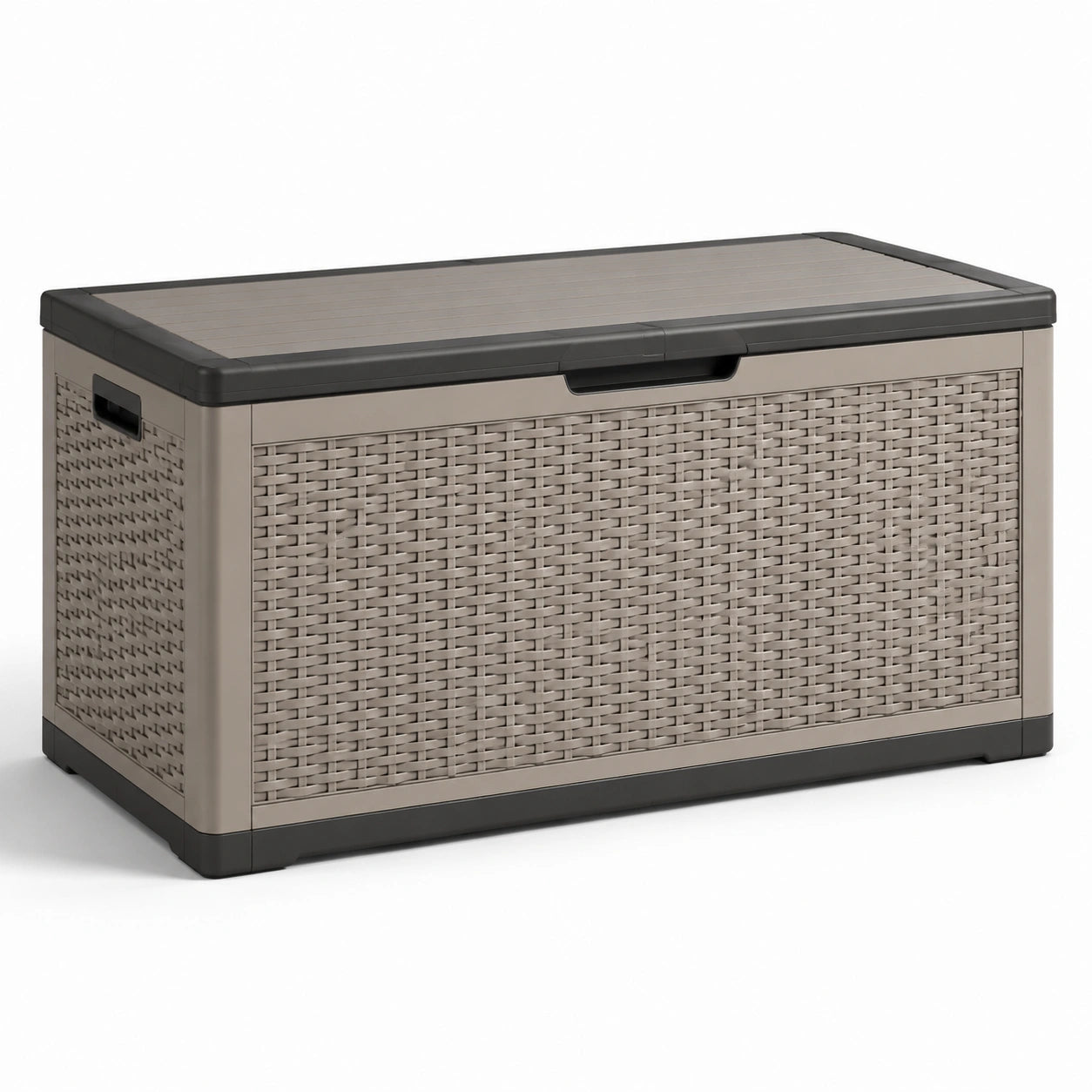 Baule da giardino in plastica rattan con giunti rinforzati 120x60x55 cm beige/nero