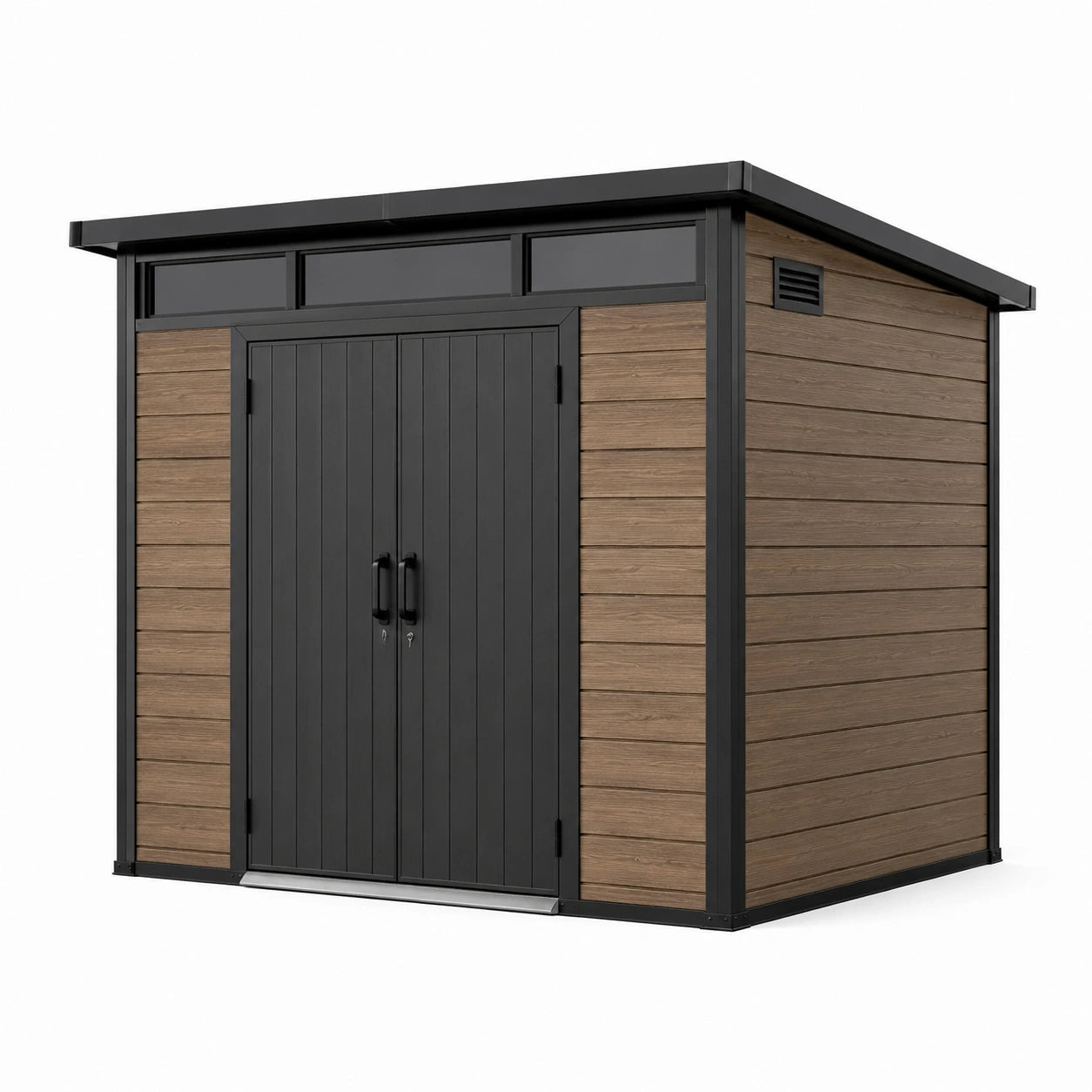 Casetta da giardino in legno composito e acciaio 214x218x248 cm marrone/nero