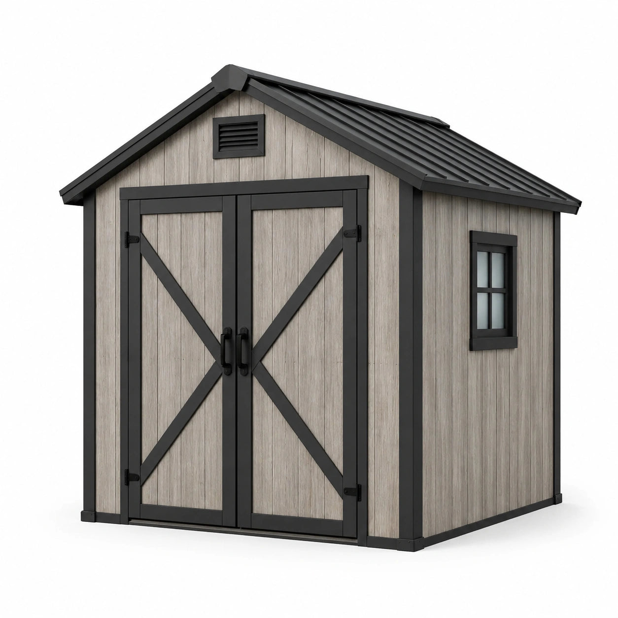 Casetta da giardino in plastica 200x180x230 cm grigio e nero