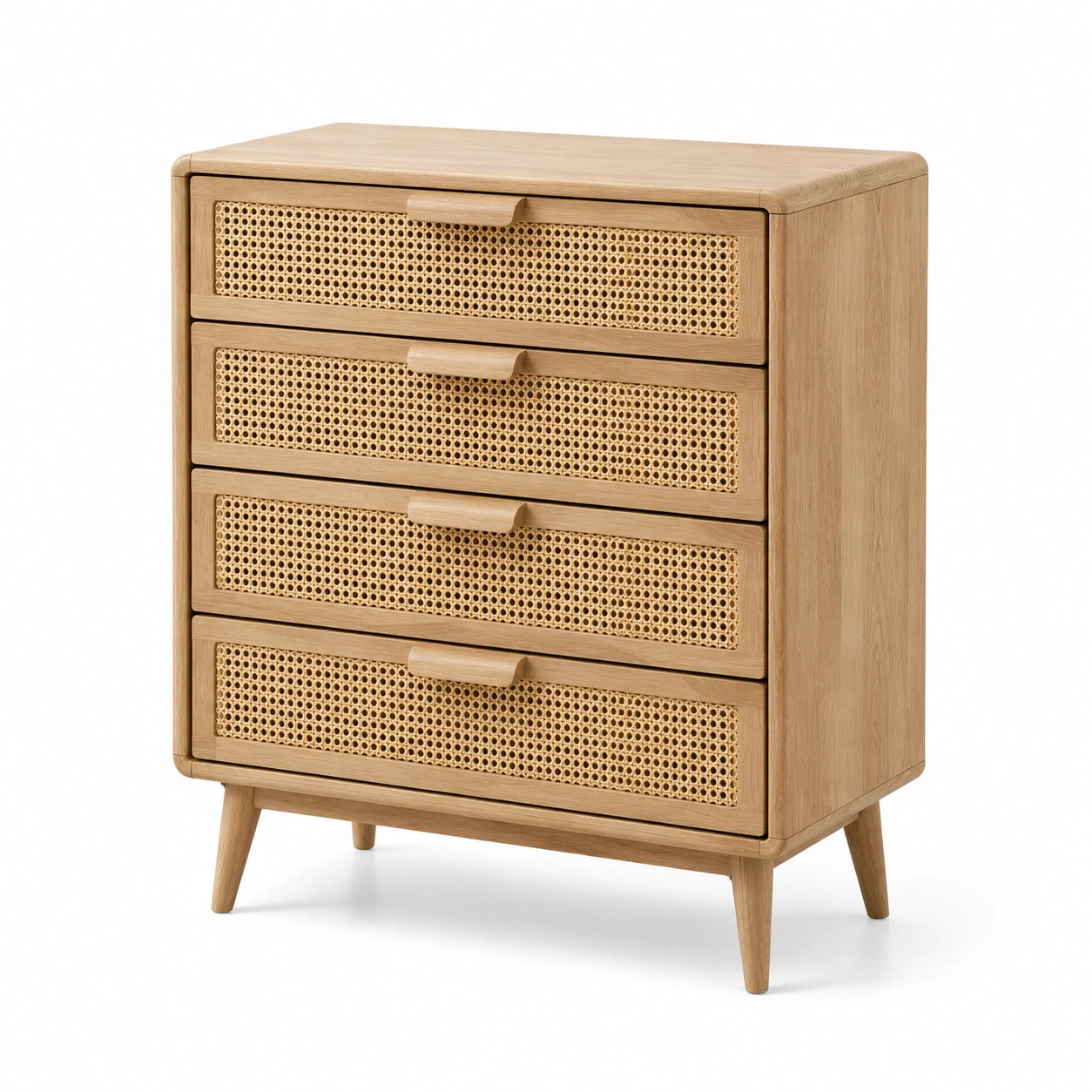 Cassettiera in legno massello di rovere con cassetti in paglia di Vienna, 80x40x100 cm