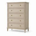 Cassettiera in legno di quercia con maniglie in ottone 5 cassetti beige