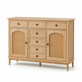 Credenza in legno con porte in rattan e cassetti marrone chiaro