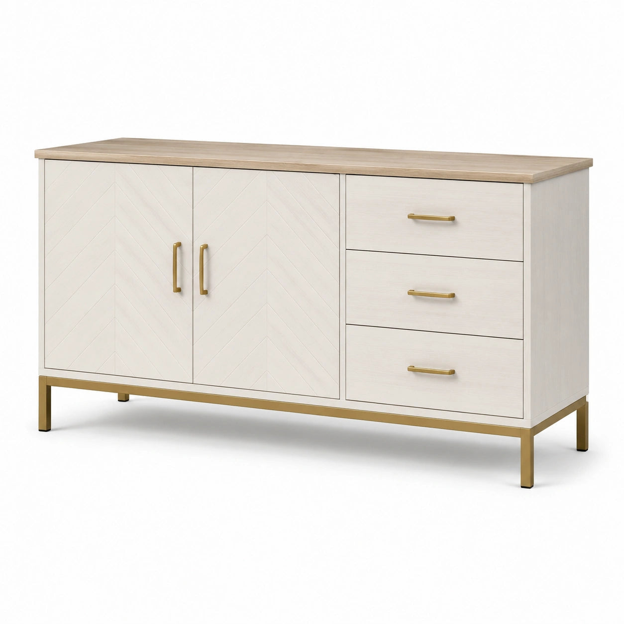 Credenza in Legno con Cassetti e Ante Bianco e Dorato