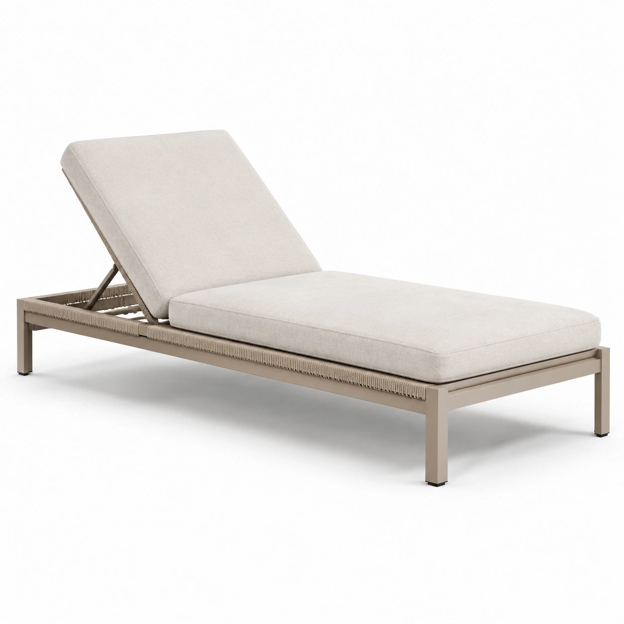 Lettino prendisole in metallo e tessuto beige