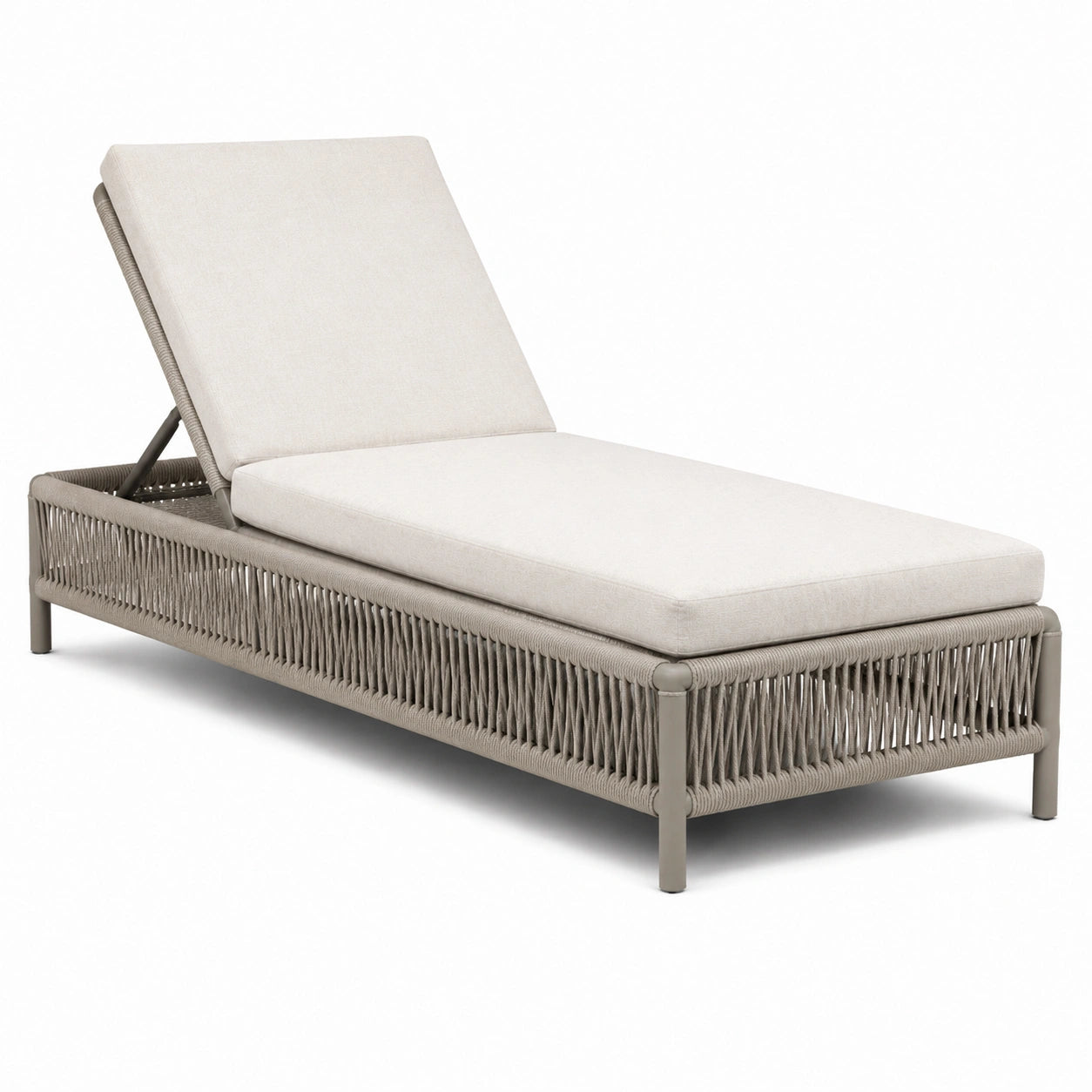 Lettino prendisole in alluminio e corda intrecciata beige