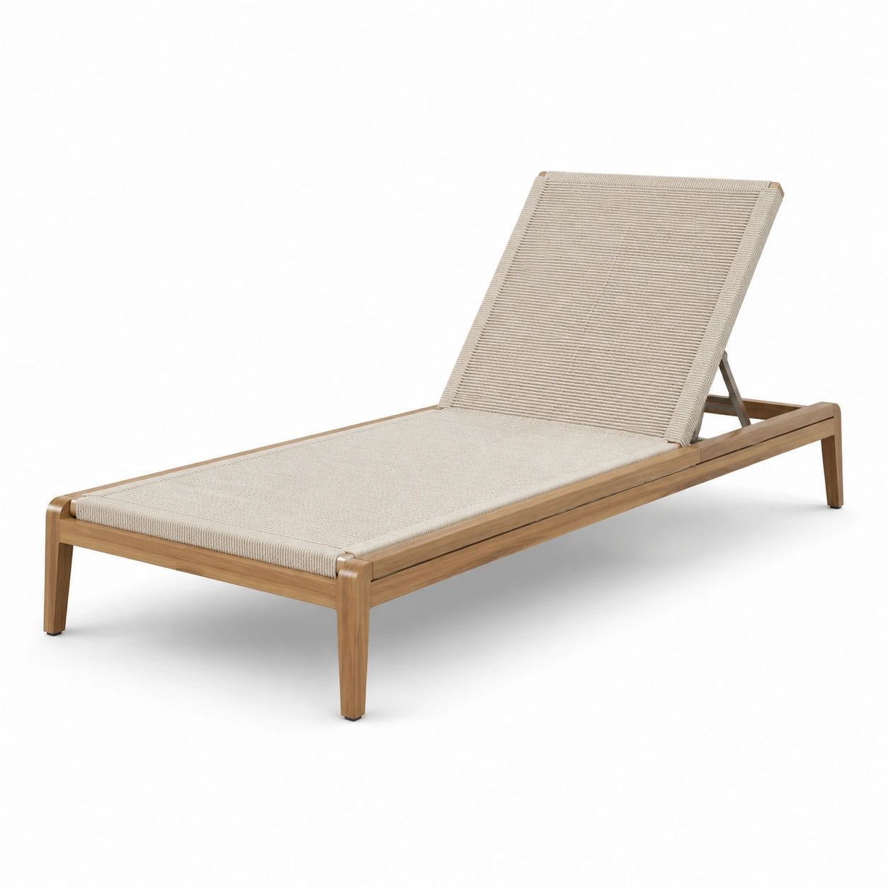 Lettino prendisole in legno di teak e corda sintetica beige 200x70x35 cm