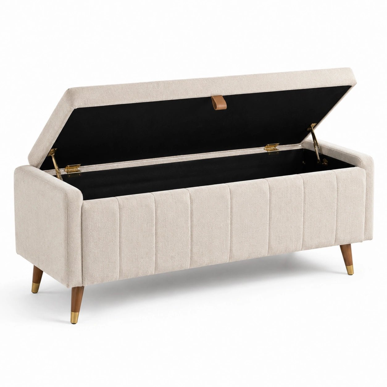 Panca contenitore con rivestimento in poliestere beige 120x40x45 cm