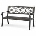Panchina da esterno in metallo nero con schienale decorativo