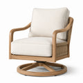 Poltrona girevole in legno di teak e poliestere beige