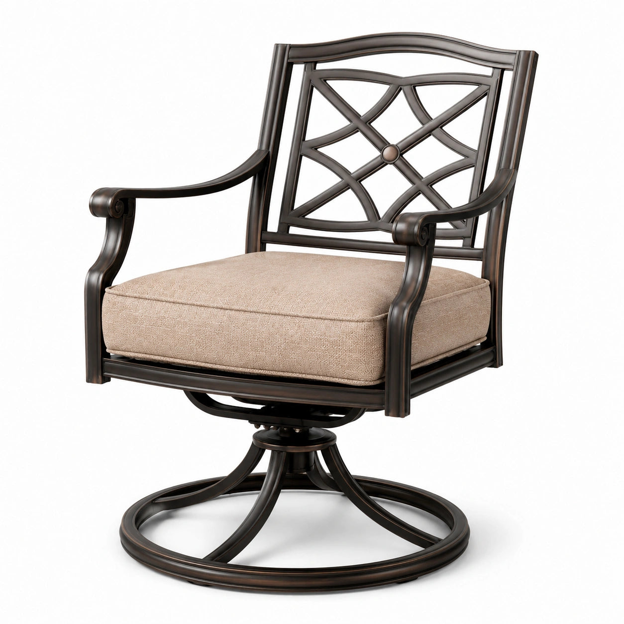 Sedia girevole in metallo con cuscino in poliestere beige