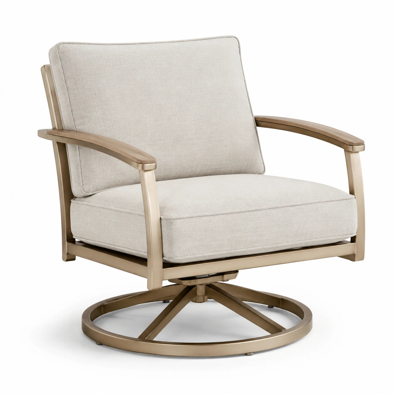 Poltrona girevole in alluminio con cuscini in tessuto beige